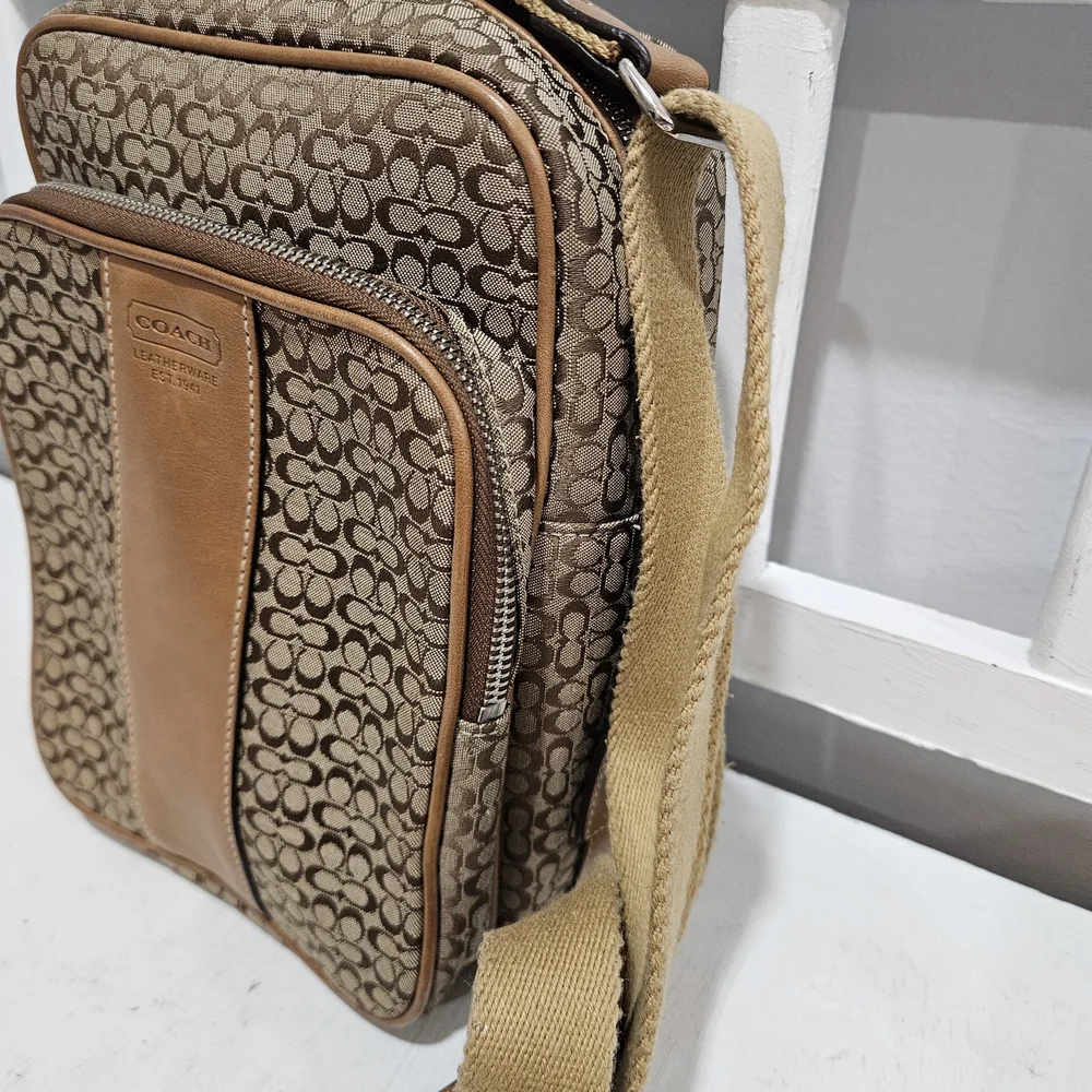 Coach Signature Mini C Camera/Sling Adjustable Bag Unisex Canvas & Leather